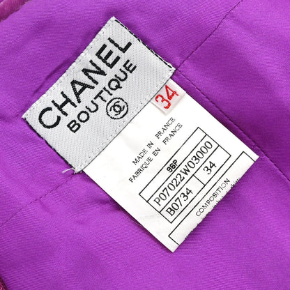 Chanel 1996 Setup Suit Jacket Skirt Tweed Velvet Purple #34