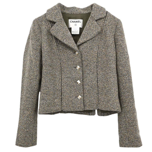 Chanel 2003 Single Breasted Tweed Jacket Brown #40