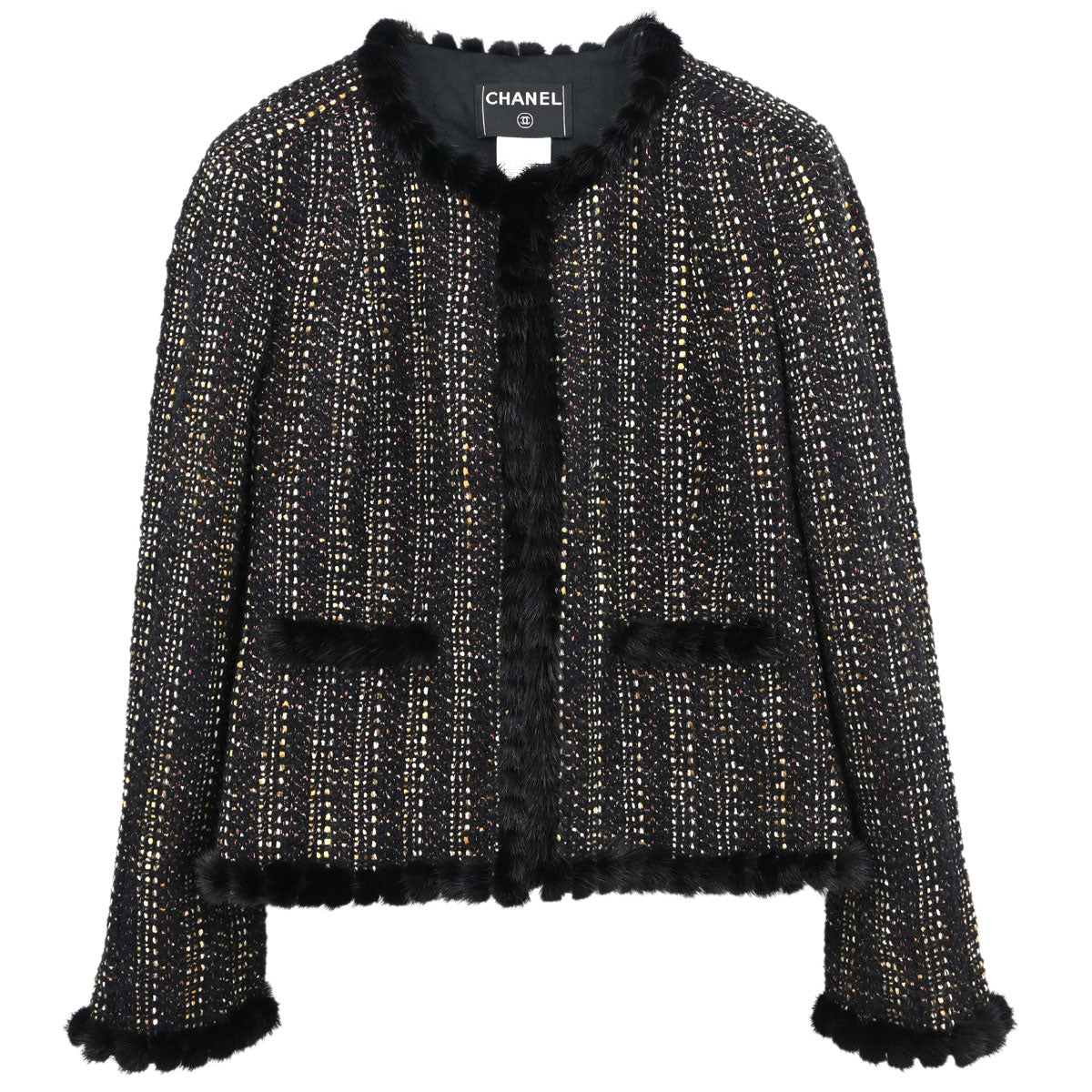 Chanel 2003 Mink Fur Trim Tweed Jacket #46