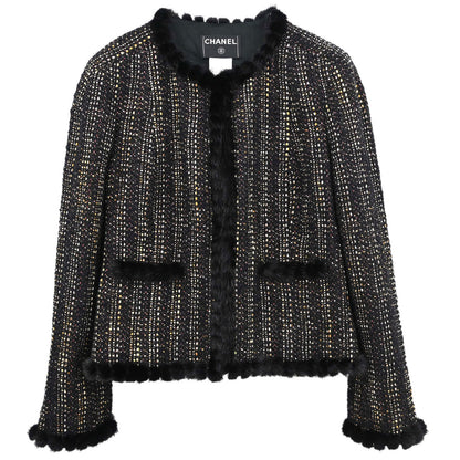 Chanel 2003 Mink Fur Trim Tweed Jacket #46