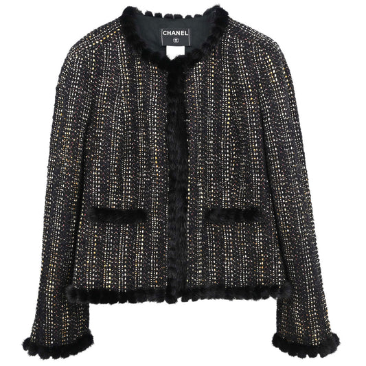 Chanel 2003 Mink Fur Trim Tweed Jacket #46