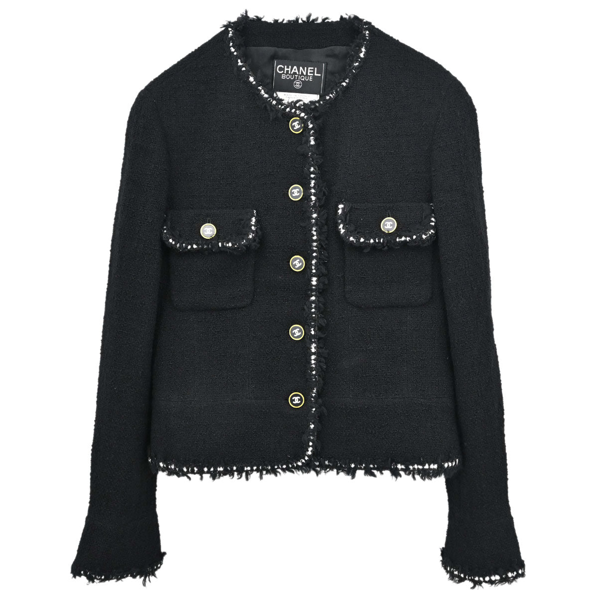 Chanel Collarless Tweed Jacket Black #40