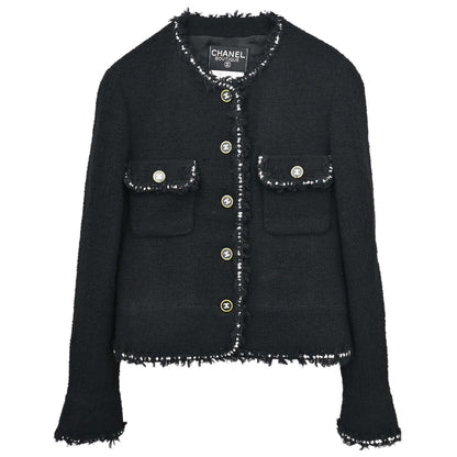 Chanel Collarless Tweed Jacket Black #40