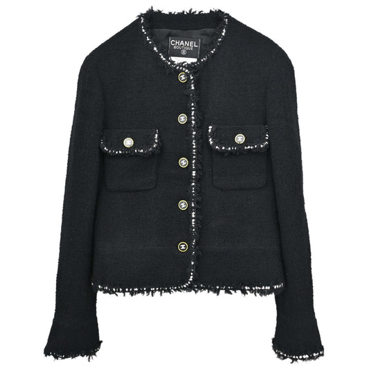 Chanel Collarless Tweed Jacket Black #40