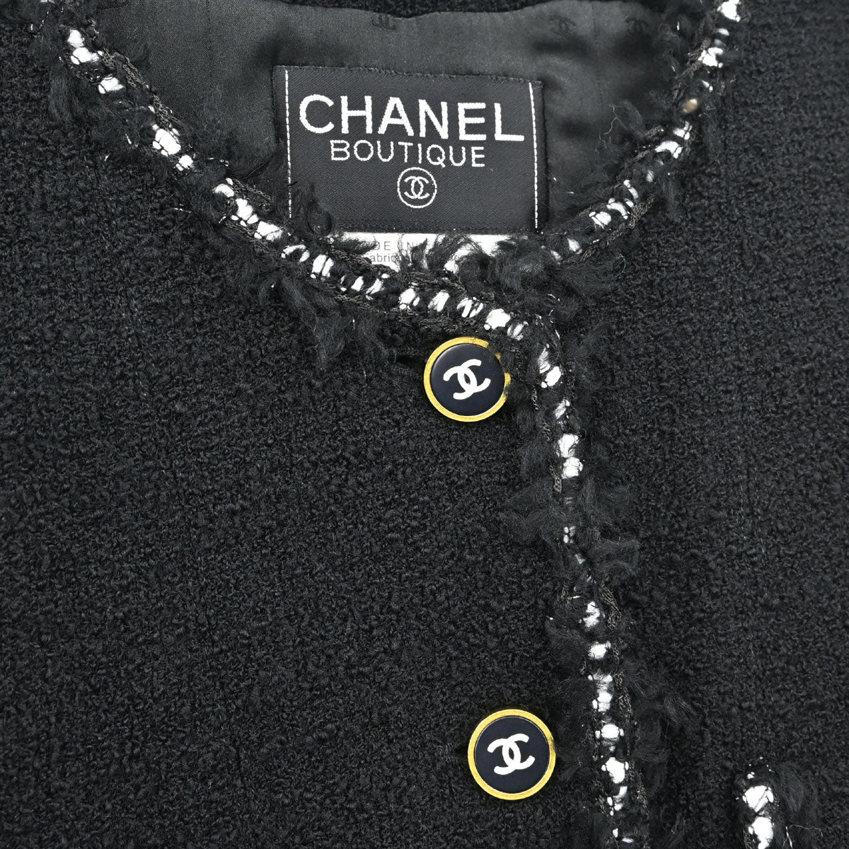 Chanel Collarless Tweed Jacket Black #40