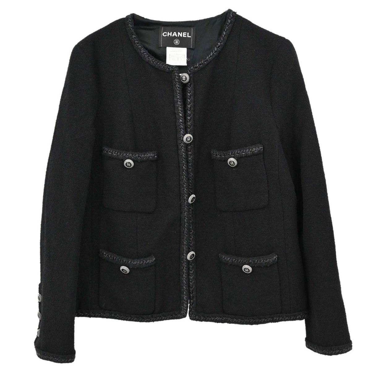 Chanel 2008 Collarless Tweed Jacket Black #46