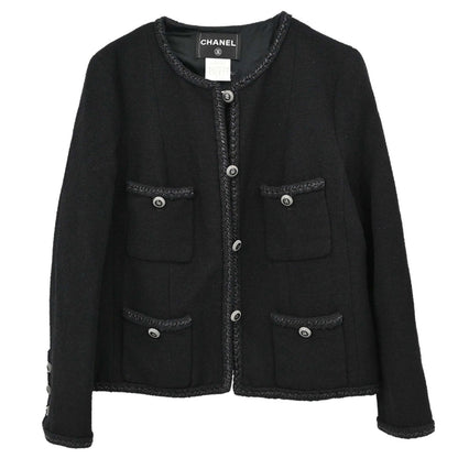 Chanel 2008 Collarless Tweed Jacket Black #46