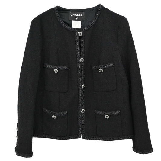 Chanel 2008 Collarless Tweed Jacket Black #46