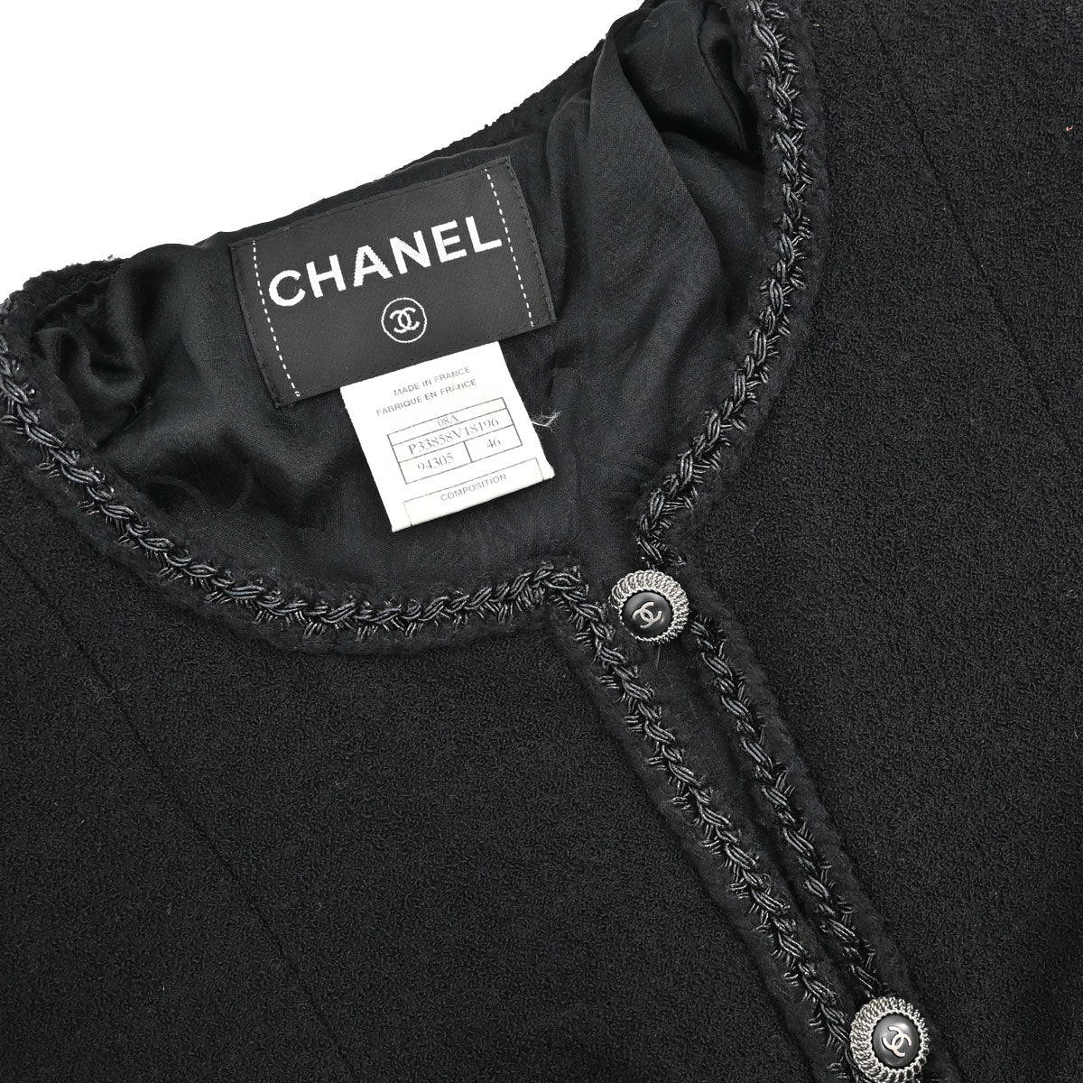 Chanel 2008 Collarless Tweed Jacket Black #46