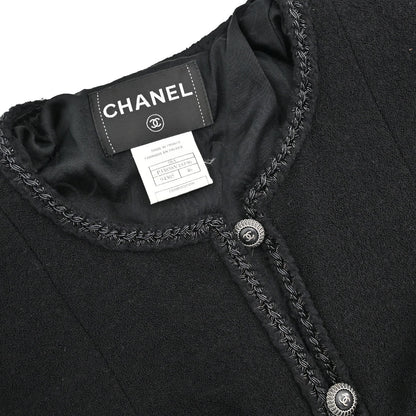 Chanel 2008 Collarless Tweed Jacket Black #46