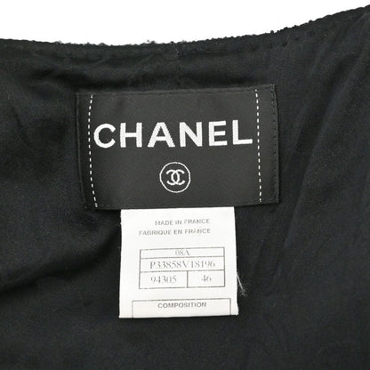 Chanel 2008 Collarless Tweed Jacket Black #46