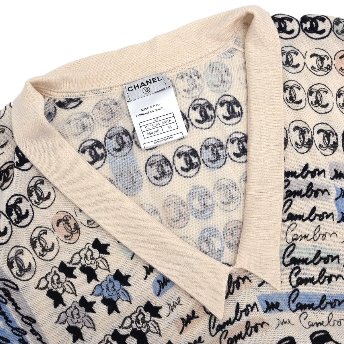 Chanel 2006 All-over Print Long Sleeve Top Light Beige #38