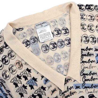Chanel 2006 All-over Print Long Sleeve Top Light Beige #38