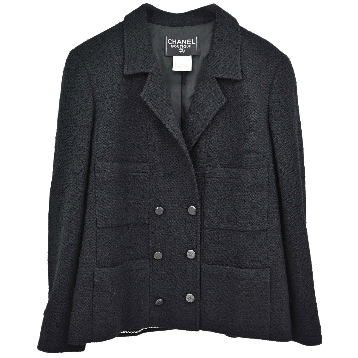 Chanel 1998 Double Breasted Tweed Jacket Black #44