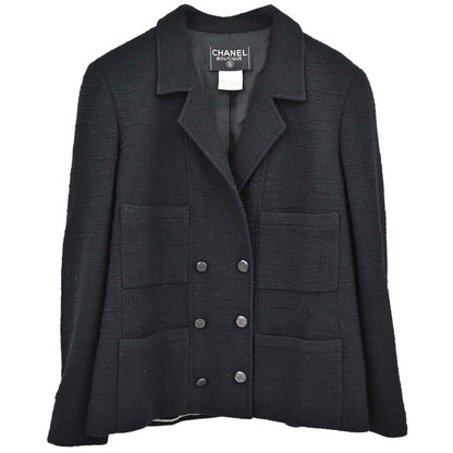 Chanel 1998 Double Breasted Tweed Jacket Black #44