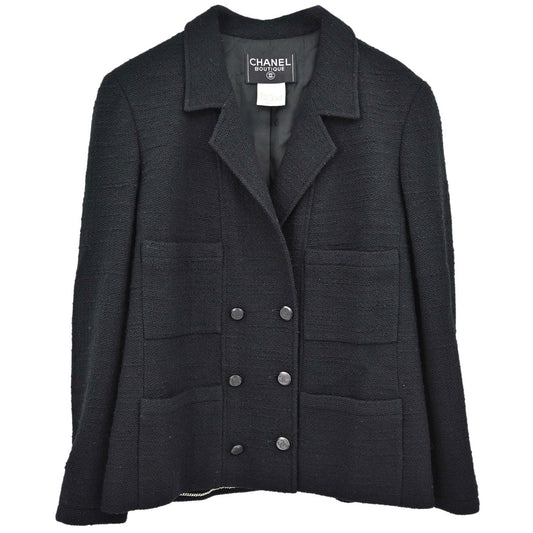Chanel 1998 Double Breasted Tweed Jacket Black #44