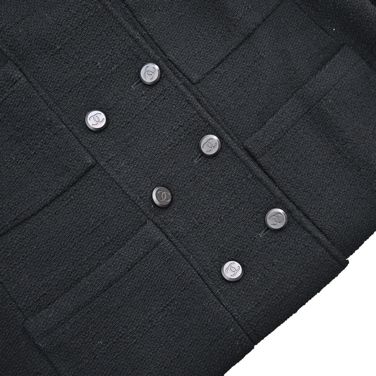 Chanel 1998 Double Breasted Tweed Jacket Black #44