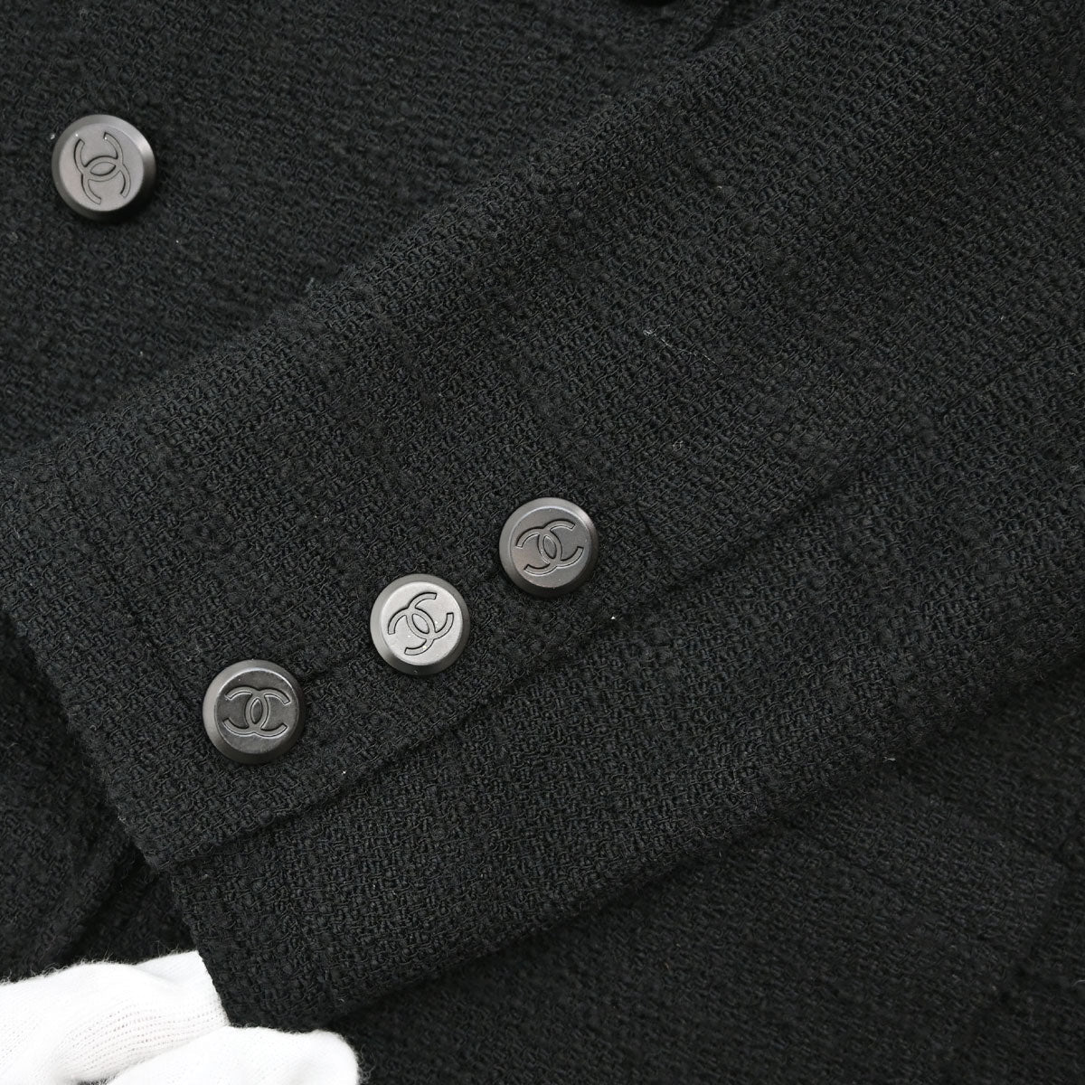 Chanel 1998 Double Breasted Tweed Jacket Black #44