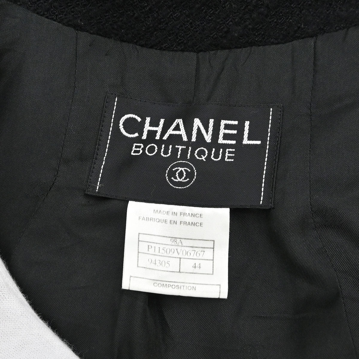 Chanel 1998 Double Breasted Tweed Jacket Black #44