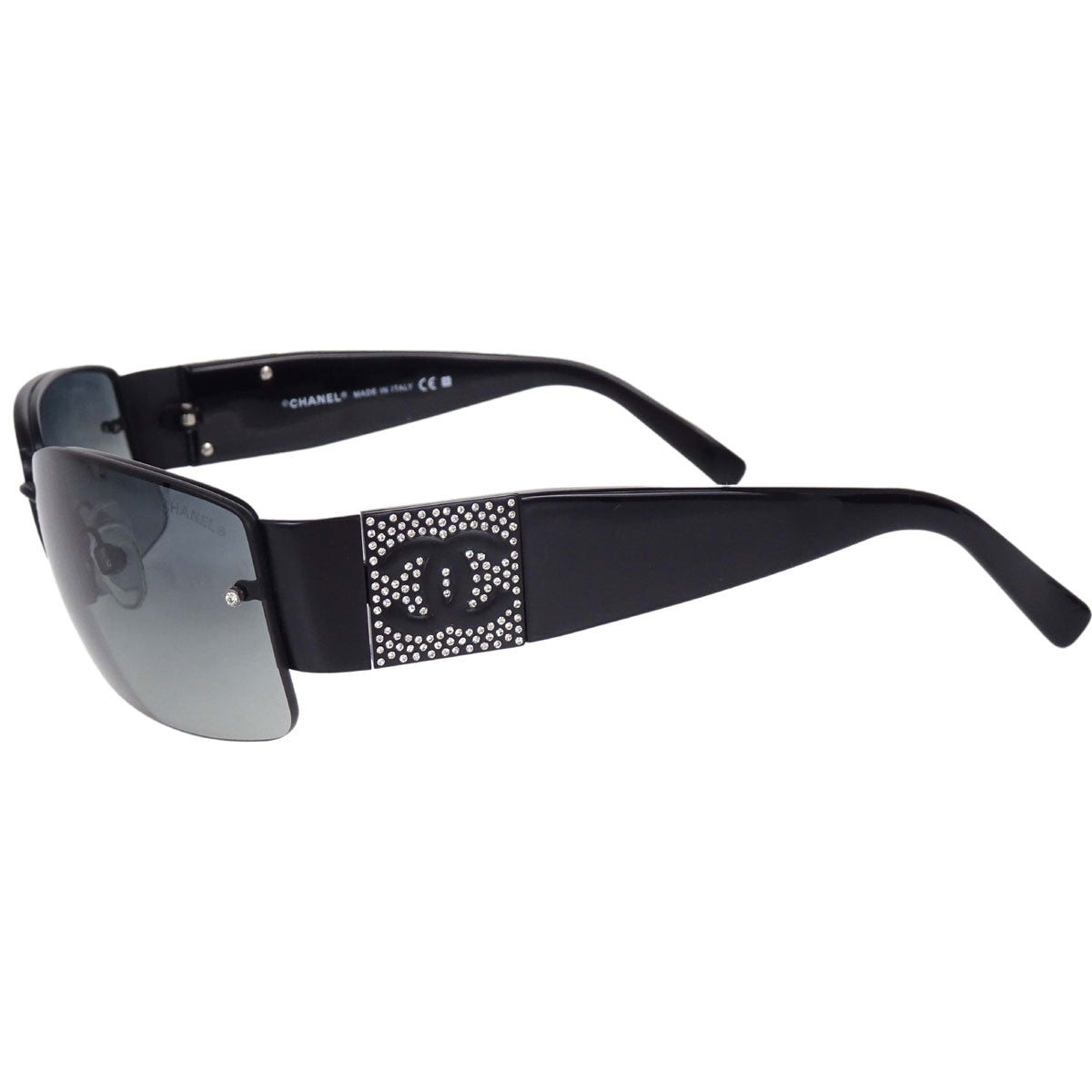Chanel Sunglasses Eyewear Black Rhinestone 62□16 125 Small Good