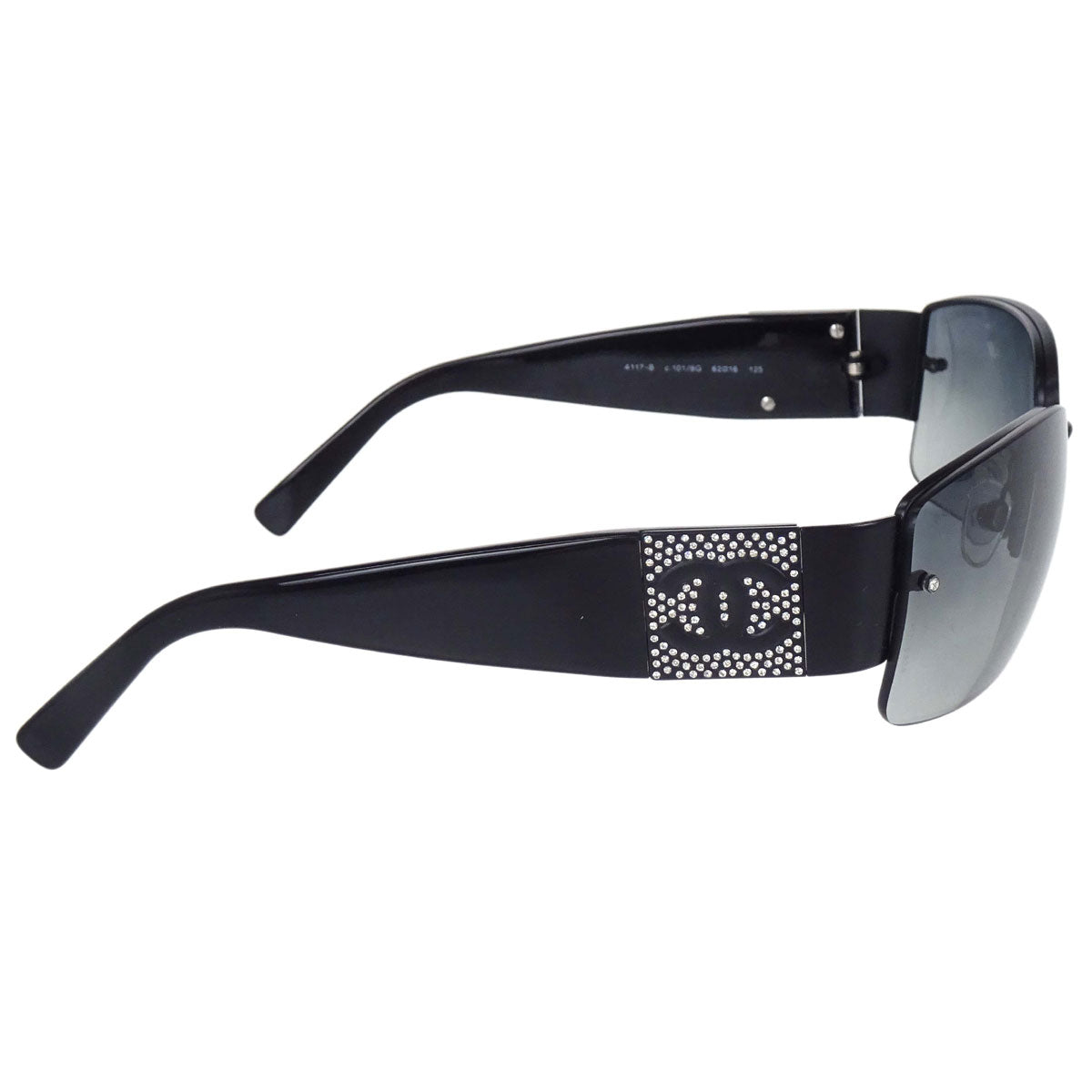 Chanel Sunglasses Eyewear Black Rhinestone 62□16 125 Small Good