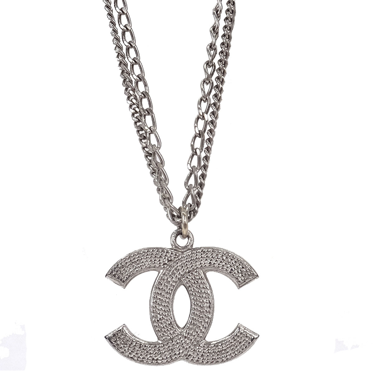 Chanel CC Chain Necklace Pendant Silver 06P