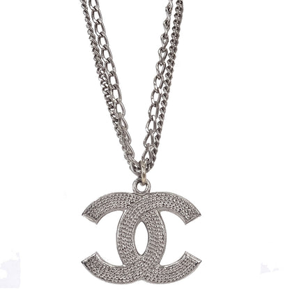 Chanel CC Chain Necklace Pendant Silver 06P