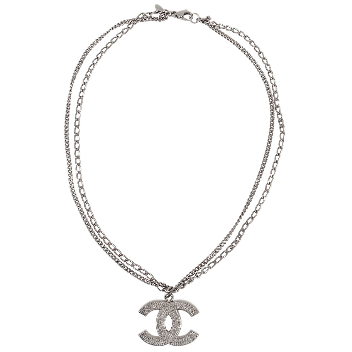 Chanel CC Chain Necklace Pendant Silver 06P