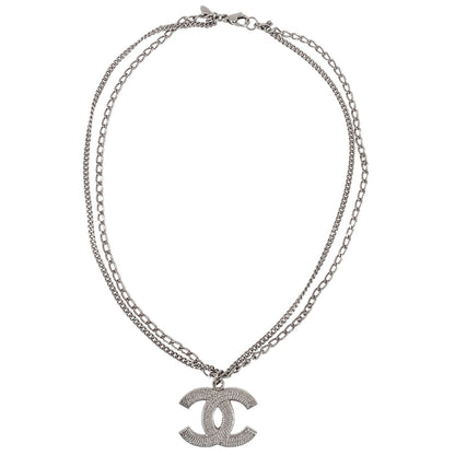 Chanel CC Chain Necklace Pendant Silver 06P