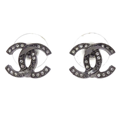 Chanel CC Pierced Earrings Silver Rhinestone A18P