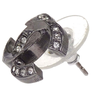 Chanel CC Pierced Earrings Silver Rhinestone A18P