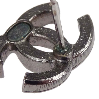 Chanel CC Pierced Earrings Silver Rhinestone A18P