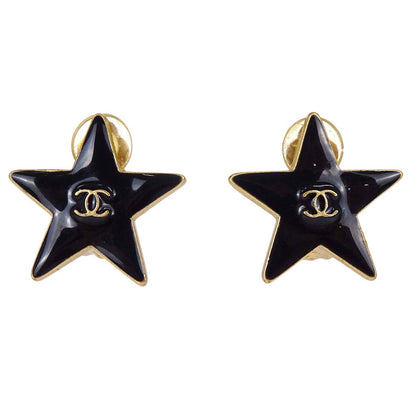 Chanel Star Clip-On Earrings Black Gold 03A