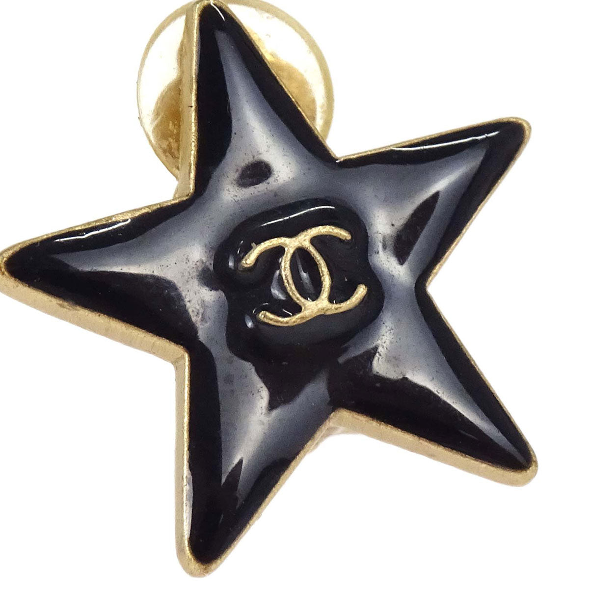 Chanel Star Clip-On Earrings Black Gold 03A