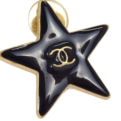 Chanel Star Clip-On Earrings Black Gold 03A