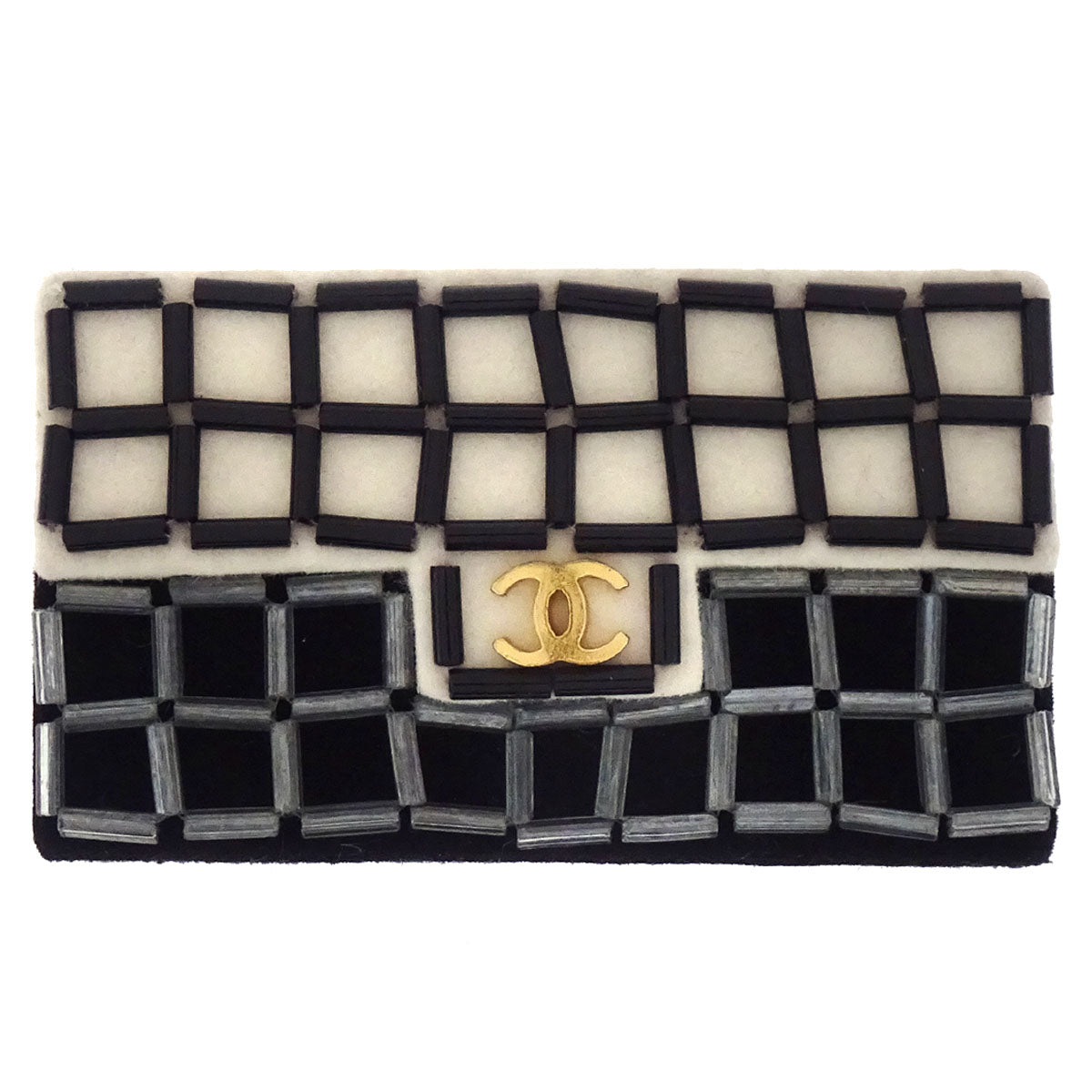 Chanel Bicolour Bag Brooch Pin Black White Gold Beads 02A