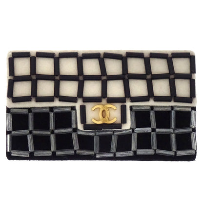 Chanel Bicolour Bag Brooch Pin Black White Gold Beads 02A