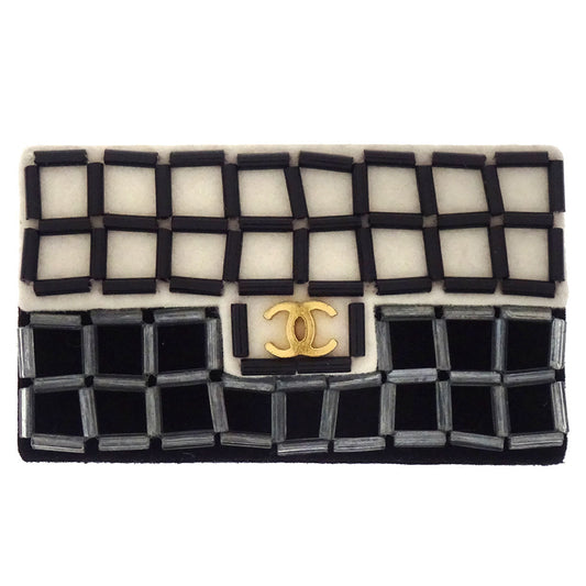 Chanel Bicolour Bag Brooch Pin Black White Gold Beads 02A