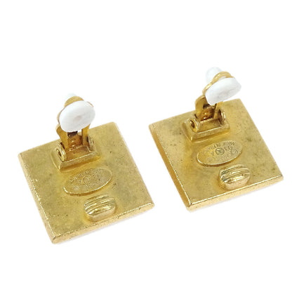 Chanel Square Clip-On Earrings Gold Black 93A