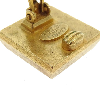 Chanel Square Clip-On Earrings Gold Black 93A