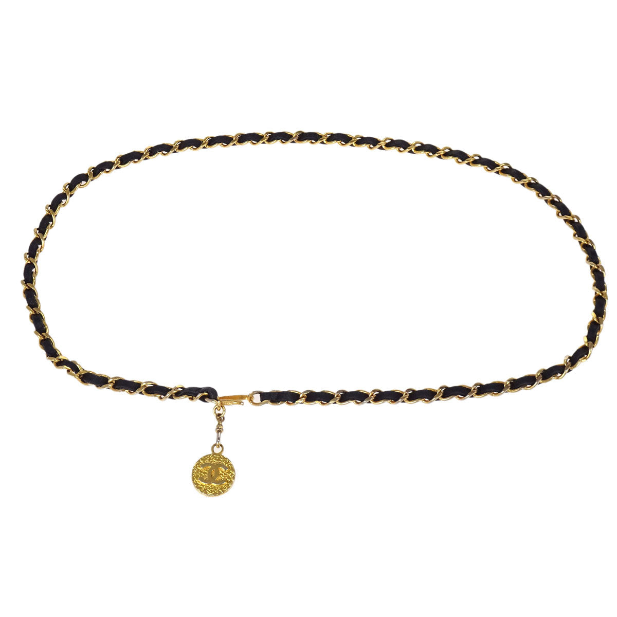 Chanel Chain Belt Medallion Gold Black Small Good