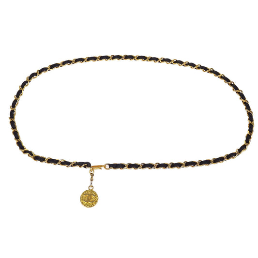 Chanel Chain Belt Medallion Gold Black Small Good