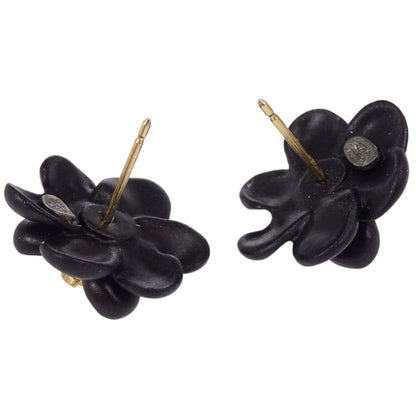 Chanel Flower CC Pierced Earrings Black Gold Rhinestone 02A