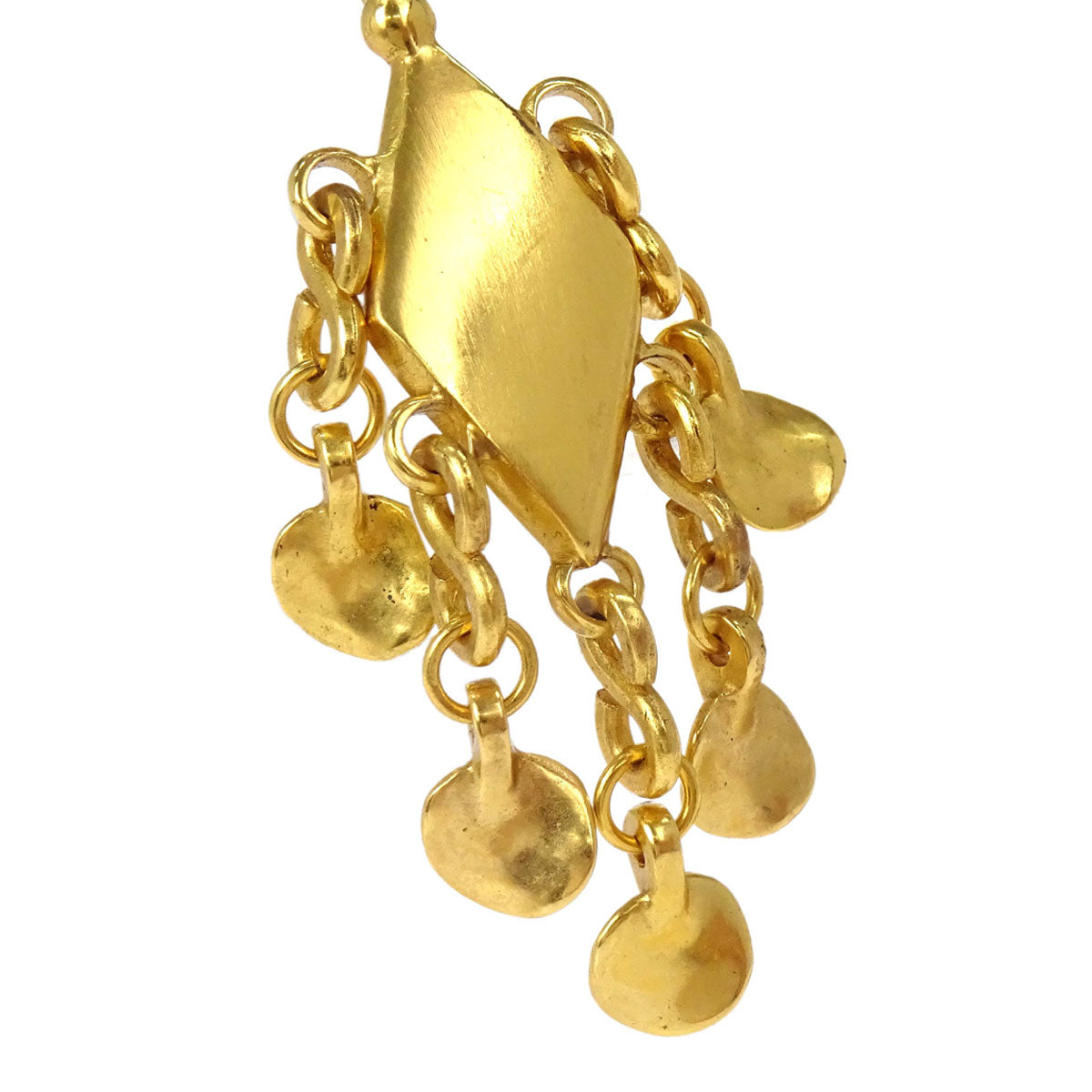 Chanel Gold Button Rhombus Dangle Clip-On Earrings 96P