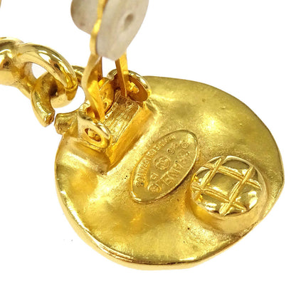 Chanel Gold Button Rhombus Dangle Clip-On Earrings 96P