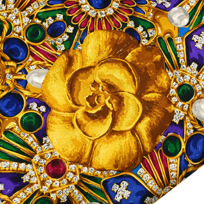 Chanel Gold Blue Camellia Scarf Small Good