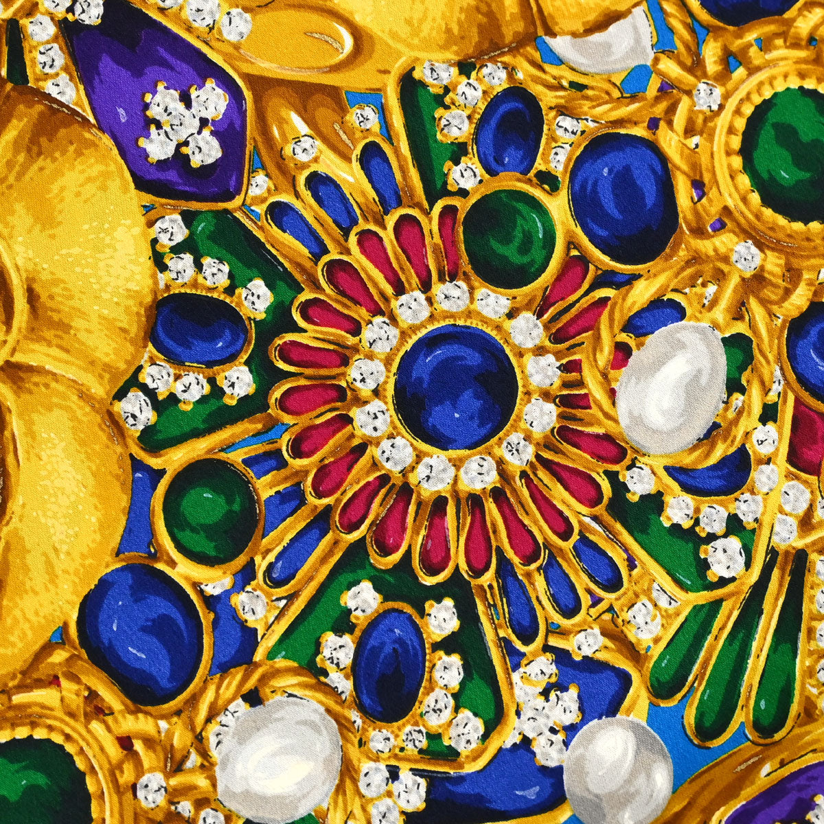 Chanel Gold Blue Camellia Scarf Small Good