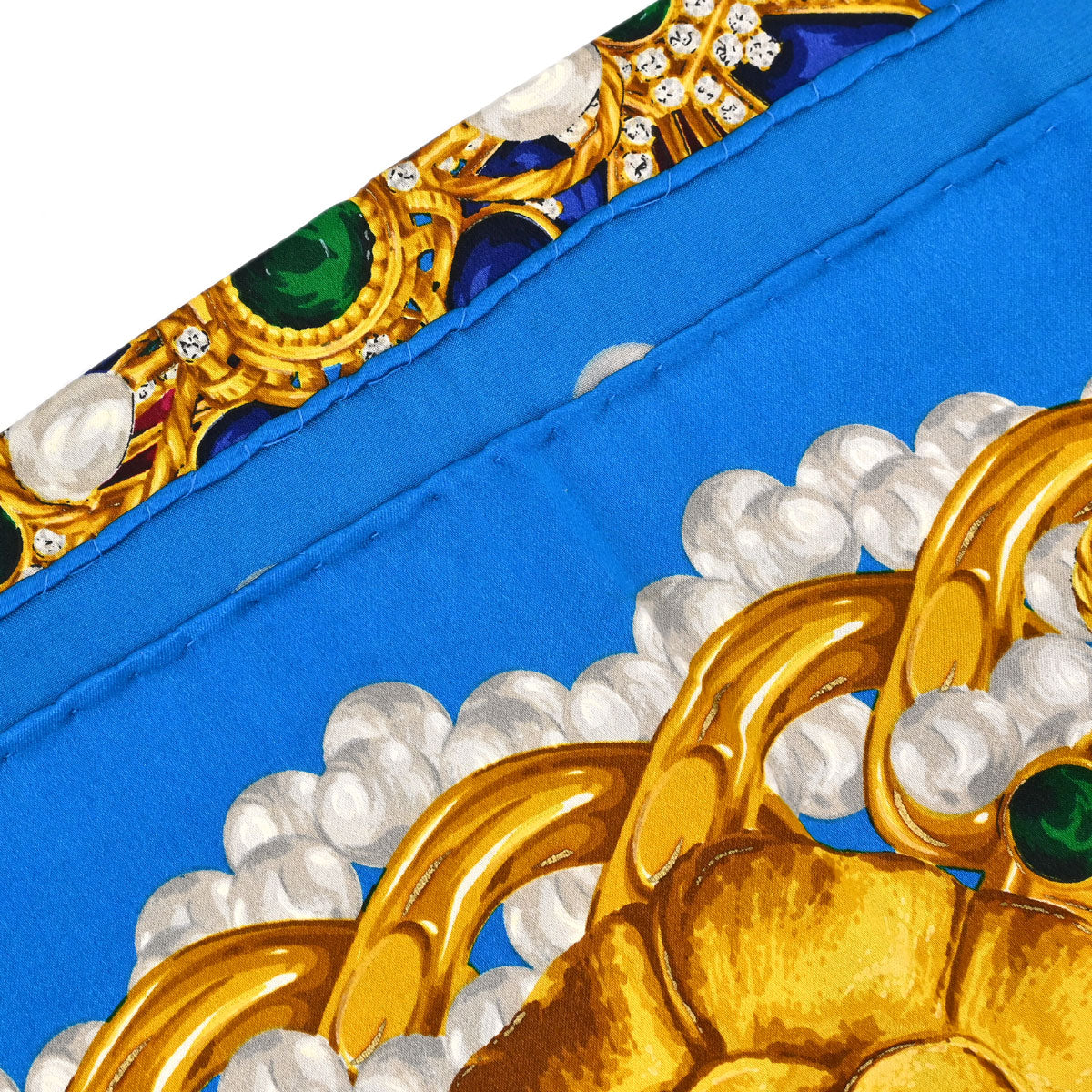 Chanel Gold Blue Camellia Scarf Small Good