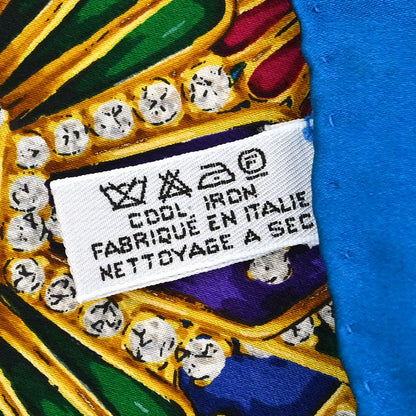 Chanel Gold Blue Camellia Scarf Small Good