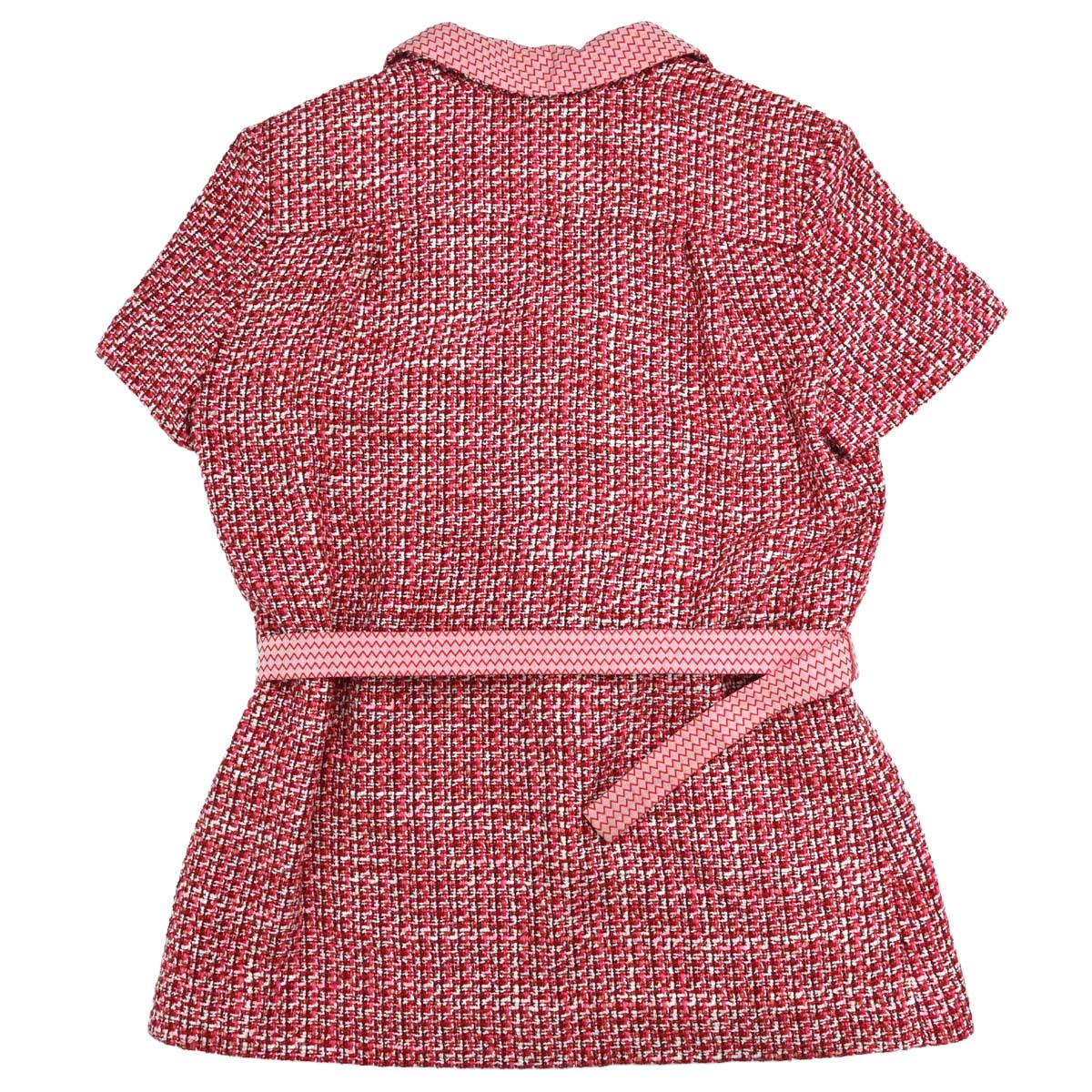 Chanel 2002 Short Sleeve Tweed Belt Jacket Red #34